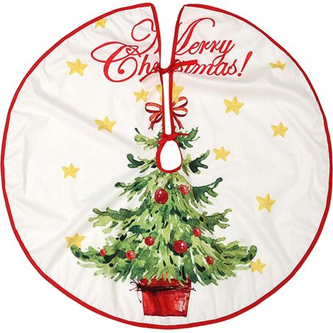 Jupe Pour Arbre De Noël - 90 Cm - Tissu Polyester Imprimé Motifs Hivernaux - Décoration De Sapin Pour Salon Jardin Bureau - 1 Pièce (1/5)