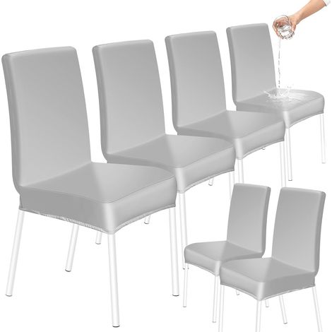 Lot de 6 housses de chaise de salle à manger à dossier haut extensibles et lavables en similicuir – Protection universelle pour salle à manger, cuisine, hôtel, restaurant, maison, mariage (1/5)
