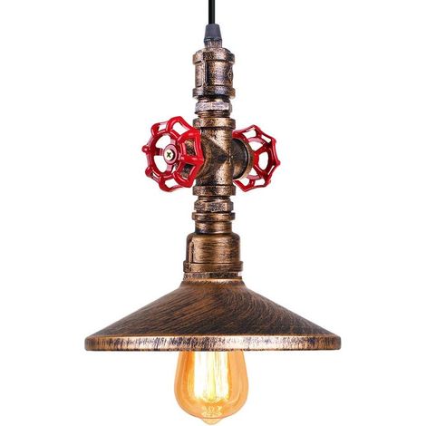 Soavoa Suspension Industrielle Rétro en Tuyau d'Eau, Luminaire Décoratif Vintage pour Salle à Manger, Restaurant et Couloir, Base 10cm, E27 (1/5)