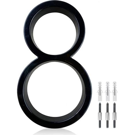 Numéro 8 de maison flottant en acier inoxydable de 12,7 cm, numéro de maison moderne en métal, numéro de décoration de boîte aux lettres avec kit de clous, revêtement noir (1/5)