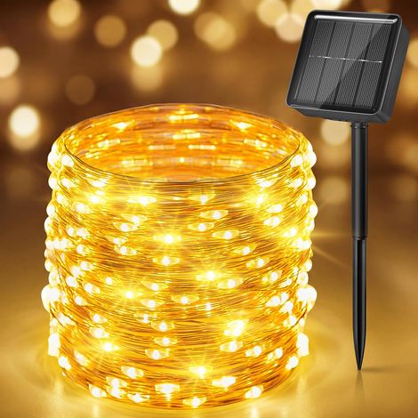 Guirlande lumineuse solaire féerique, 10 m / 100 LED pour extérieur (8 modes) Guirlande scintillante étanche IP65 (Blanc chaud) (1/5)