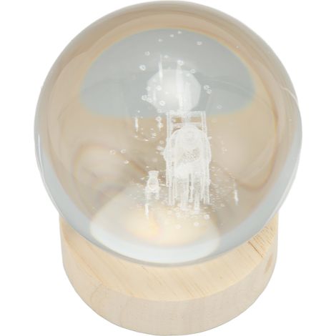 Sphère en cristal 3D 7,9cm avec socle bois lumineux, lampe USB LED, veilleuse chambre bureau, décoration famille (1/5)