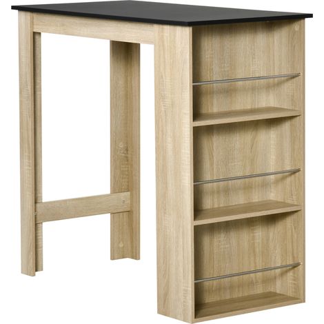 HOMCOM Stehtisch für die Küche, 112 x 57 x 106 cm, 3 Ablagen, Eichenoptik hellschwarz