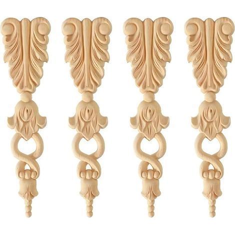 4 Pièces Moulure Décorative en Bois, Onlay Applique Sculpté, Objet Décoratif, Décalcomanie pour Sculpture, Ornements pour Meubles (1/5)