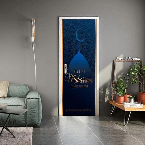 Décoration murale Eid Mubarak : Papier peint PVC 3D, autocollant de porte, joyeux Ramadan, imperméable, pour chambre ou maison (1/4)