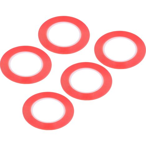 Lot de 5 rubans adhésifs double face ultra-résistants et amovibles, en PET, pour loisirs créatifs et emballage cadeau, rouge, 3 mm (1/5)