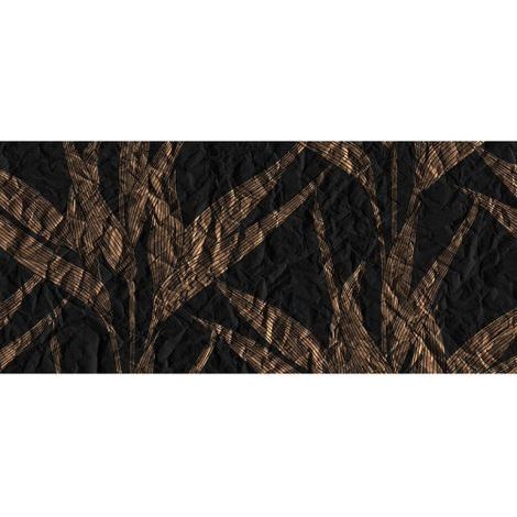 Papier peint panoramique trompe l'oeil noir & marron Tapisserie panoramique design salon Papier peint panoramique moderne feuille & effet froissé (1/3)
