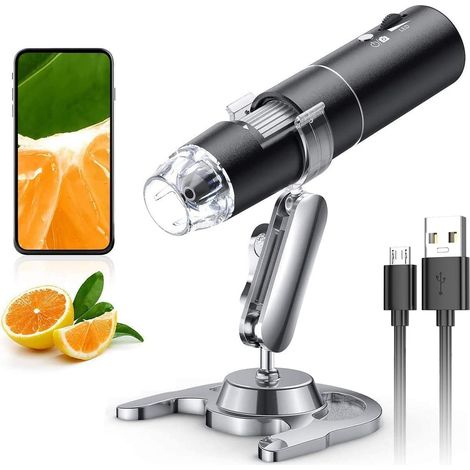 Microscope numérique sans fil portable USB HD avec caméra d'inspection, grossissement 50x-1000x et support. Compatible avec iPhone, iPad, Samsung Galaxy, Android, Mac et ordinateurs Windows.