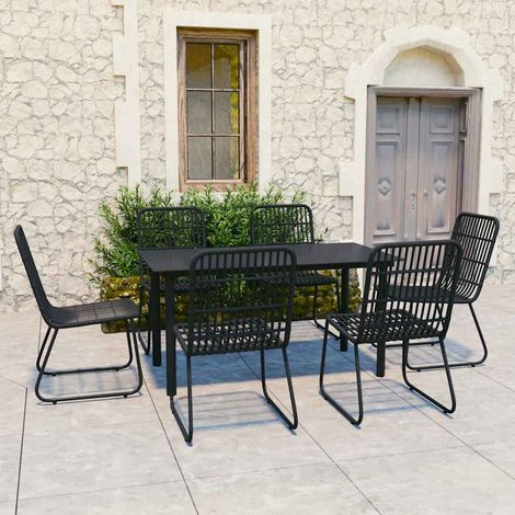 Ensemble repas extérieur 7 pièces en résine tressée et verre noir, table 150 x 80 cm, 58.96kg - PANGIVO (1/5)