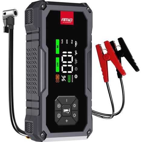 4-in-1 Starthilfegerät, Verstärker, Powerbank, Kompressor, LED-Taschenlampe, 12V 7,2Ah 600A PRO amio-04674 (1/5)