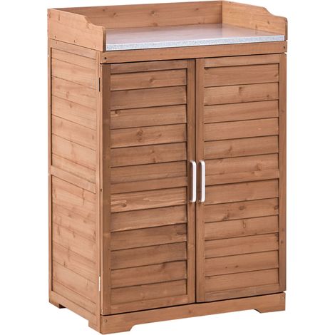 Mesa de jardinería muebles de exterior resistente clima construcción estable de madera de abeto marrón oscuro Tereville (1/5)