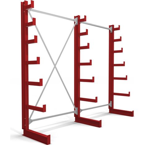 STIER Kragarmregal einseitig 2 Felder mit 6 absteigenden Ebenen 2600x2000x500mm feuerrot