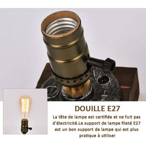 Douille de lampe de style industriel rétro, compatible avec les ampoules Edison E26, lampe de chevet décorative de style steampunk, idéale pour les chambres, les bars et les cafés. (1/3)