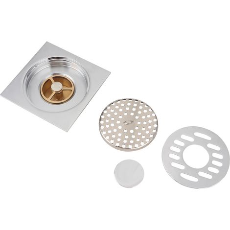 Couvercle carré de siphon de sol en cuivre pur pour salle de bain, crépine de douche anti-odeurs (1/5)