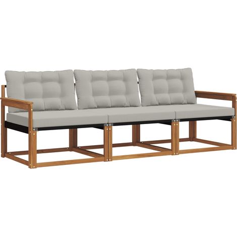 vidaXL  Outdoor Sofa Set  with Cushion 3 pcs Natural and Light Grey