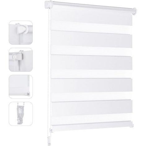 1 Store enrouleur duo, fixation sans perçage, réglable, polyester, pour fenêtre, salon, chambre (1/5)