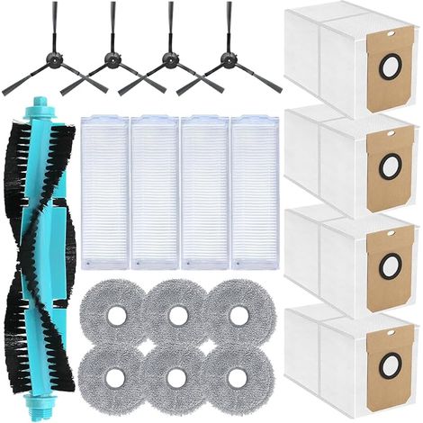 Lot de 19 accessoires pour aspirateur robot Cecote c Conga 11090 avec 1 brosse principale, 4 brosses latérales, 4 sacs à poussière, 6 serpillères, 4 filtres HEPA (1/5)