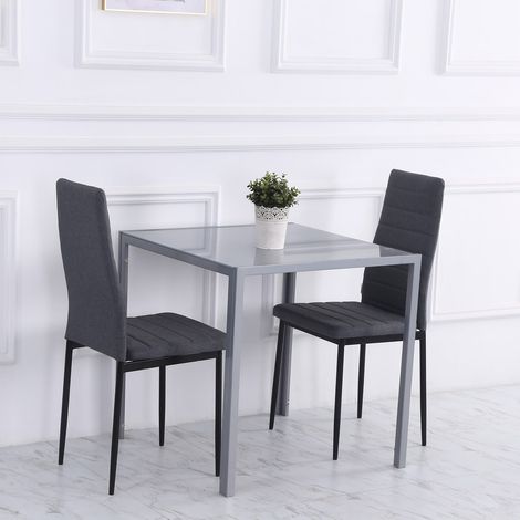 Table carrée avec plateau en verre trempé gris pour 4 personnes, cuisine et salle à manger (1/5)