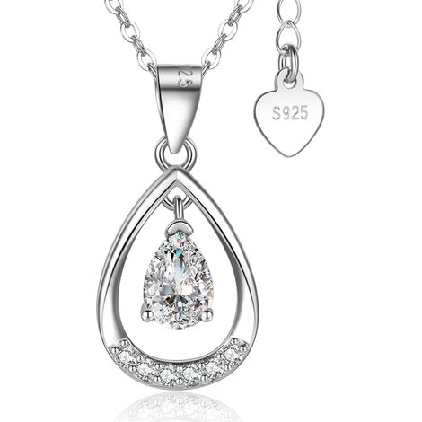 Collier en argent sterling 925 pour femme, délicat collier en argent avec pendentif cœur et cristal, cadeau idéal pour une femme. (1/5)