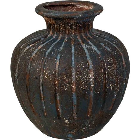 Jarrón envejecido marrón oscuro28.5x28.5x30.5h cm