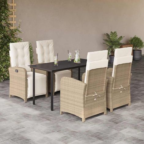 Salon de jardin 5 pièces en poly rotin beige avec 4 fauteuils inclinables et table, 64kg - PANGIVO (1/5)