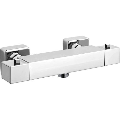 Bagnoclic – Mitigeur thermostatique de douche carré – Sortie par le bas 1/2M – Laiton chromé – Design moderne et carré (1/2)