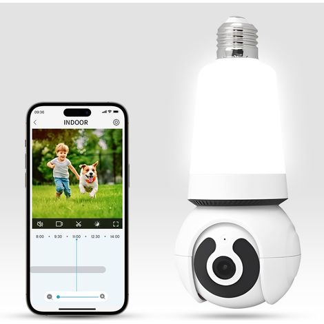 Caméra Ampoule WiFi 2.4G,Ampoule LED E27 avec Caméra de Sécurité,Détection de Mouvement et Vision Nocturne pour la Maison (1/5)