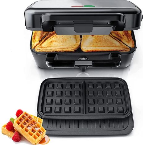 Gaufrier 1200W, Appareil Croque Monsieur 3 en 1, Contrôle de la Température à 5 Vitesses, Machine à Gaufres et Croques, à Sandwich et Grill, Revêtement Antiadhésif pour Nettoyage Facile, (1/5)