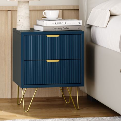 Tables de chevet avec 2 Tiroirs,40x35,5x50 cm, Table d’Appoint Polyvalente pour Chambre, Salon ou Bureau, Table de Nuit Moderne, bleu foncé (1/5)