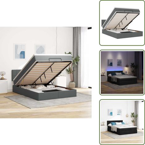 Ottomane Bett mit Matratze & LEDs Schwarz 140x200 cm Stoff - Ottoman-Bett - Ottoman-Betten - Bett Mit Stauraum - Polsterbett