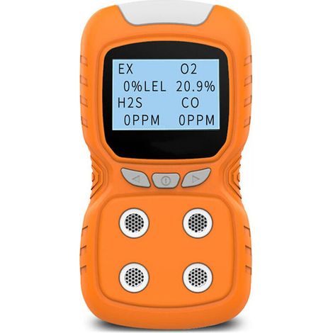 Détecteur de gaz portable 4 gaz CO H2S O2 EX – Alarme sonore, lumineuse et vibratoire – Batterie rechargeable 600mAh – Pour espaces confinés
