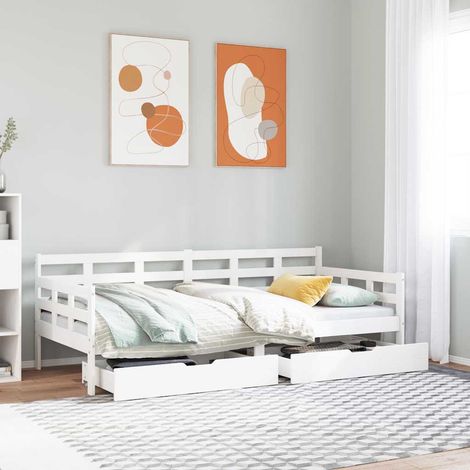 Sofá cama con cajones madera maciza de pino blanca 90x190 cm vidaXL (1/5)