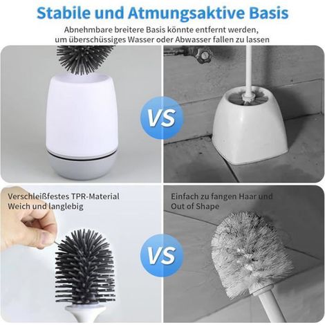 Brosse WC avec socle,set de brosses WC en silicone,poils en silicone ne se rayent pas facilement,peut être montée au mur ou (1/5)