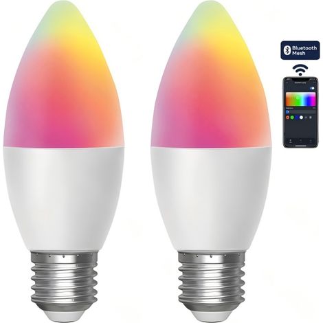 Lot de 2 Ampoules Bougie LED Connectées Aigostar C37 E27 6,5W RGB+CCT - Télécommande - Ambiance Réglable