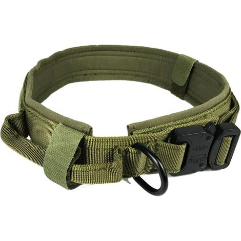 Collare militare per cani con maniglia regolabile in nylon per cani di taglia media e grande con robusta fibbia in metallo, collare nero per cani, taglia XL 50-59 cm (verde) (1/4)
