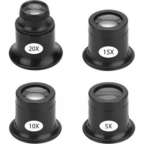 Set of 4 Portable Jeweler Magnifiers, Watchmaker Loupes Different Powers, 5X, 10x, 15x, 20x Eye Wearing Magnifying Glasses Jeweler Watch Clock Repair Repair Magnifying Glass Kits (1/4)