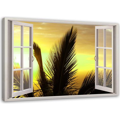 Tableau sur toile Vue de fenêtre Palmiers Coucher de soleil 60x40 (1/5)