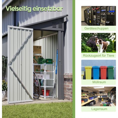 Abri de jardin en métal de 4'x8',abri d’extension avec porte verrouillable et 2 bouches d’aération,rangement à outils pour jardin et patio,gris (1/5)