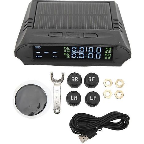 Sistema de monitoreo de presión de neumáticos (TPMS) inalámbrico con pantalla LCD y alimentación solar para automóviles, vehículos recreativos, remolques, camiones, SUV y camionetas. (1/5)