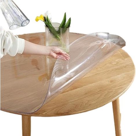 Nappe en PVC souple transparent effet verre - imperméable, résistante à l'huile, ignifugée et lavable - 90 x 160 cm - dessous de plat - nappe transparente - idéale pour la cuisine, la coiffeuse ou le  (1/5)