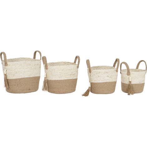 Panier élégant tressé en jute pour rangement chic - Brun clair naturel tressé