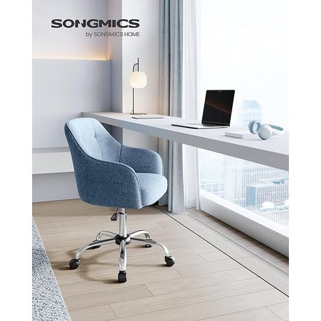 Songmics – Chaise de bureau ergonomique réglable en hauteur – Cadre en acier – Tissu coton-lin respirant – Capacité 110 kg – Pour bureau et chambre – Bleu