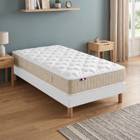 Ensemble matelas latex sommier déco blanc 2x80x200cm (1/5)