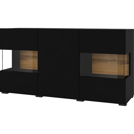 Buffet 120cm colección EVA 3 puertas. Color negro y roble. (1/5)