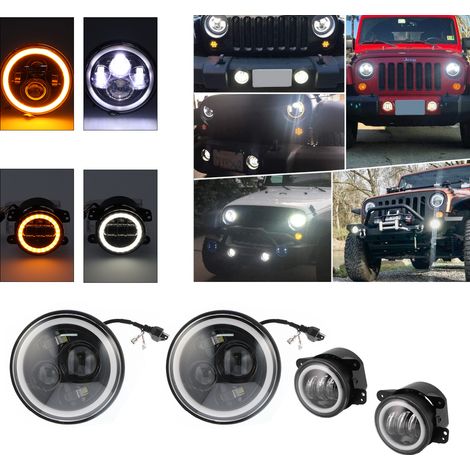 Kit d'éclairage automobile LED Angel Eye 4-en-1 (phares LED + feux antibrouillard LED) - Jeep Wrangler JK 2007-2018 (1/5)