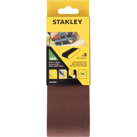 Lot de 3 bandes abrasives pour ponceuse à bande (65 x 410 mm, grain moyen K150, compatible avec ponceuse à bande DN83, DN83E, BS650, BD83, BD83E, KA83) (1/2)