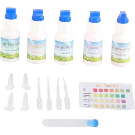 Solución líquida para análisis de suelo, pH, nitrógeno, fósforo y potasio, kit para análisis de suelos para agricultura, jardinería y monitoreo de suelos.