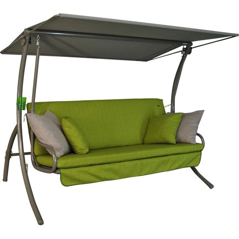 Balancelle de Jardin Drift Smart, 3 Places, Acier Galvanisé, Convertible en Lit, avec Auvent Réglable, Textilène, 210 x 145 x 160 cm, Fabriquée en Allemagne (Vert Clair) (1/5)