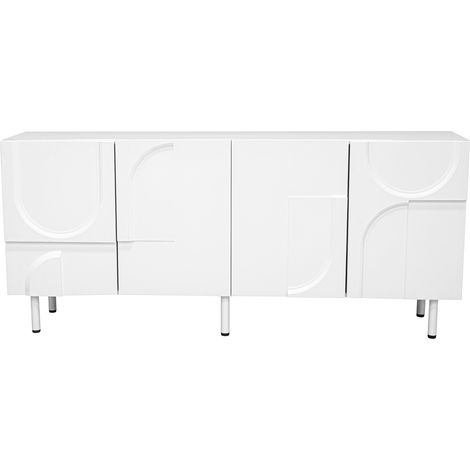 Buffet de salle à manger géométrique blanc en MDF et panneaux de particules 160 x 38,5 x 70 cm (1/5)