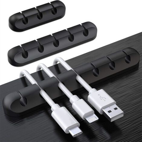 Pair Lot de 3 supports de câbles de bureau, organiseurs de fils de table, coloris noir, modèle 357 (1/5)